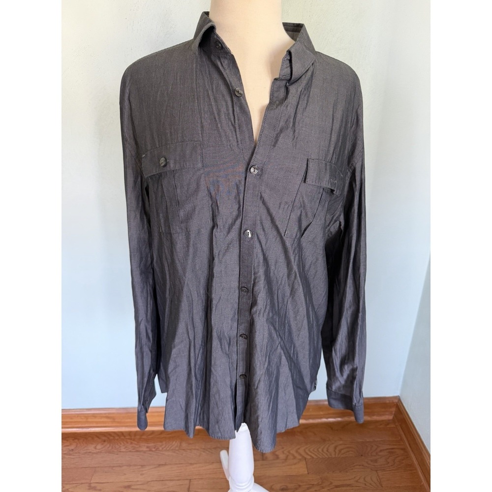 Calvin Klein Slim Fit Long-sleeve Button-Up Shirt Dual Chest Pockets Sz XL sleek